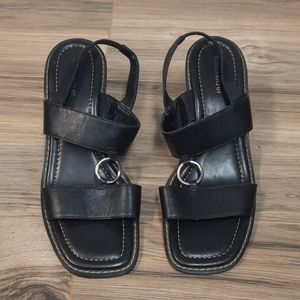 Naturalizer Black Leather Heeled Sandals with silver circle detail Size 8.5